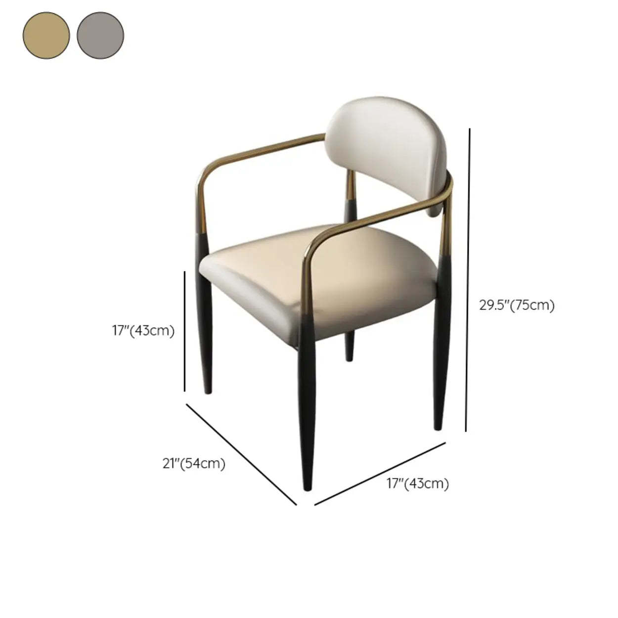 White Faux Leather Padded Armrest Dining Chair