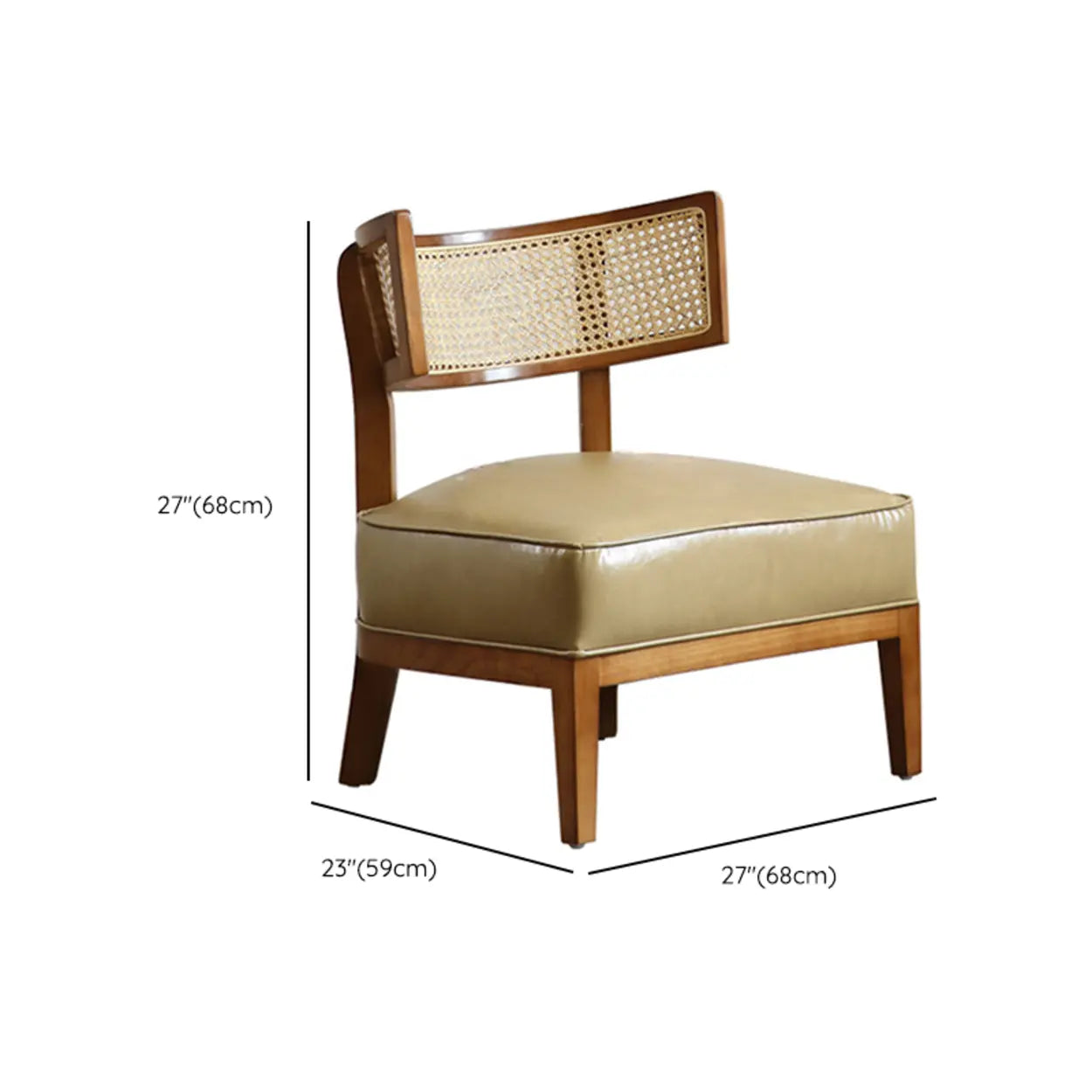 Natural Rattan Low Back Beige Leather Lounge Chair