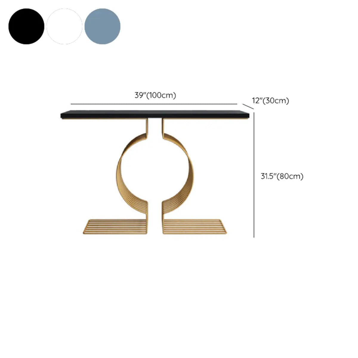 Blue Wood Geometric Entry Console Table — Black