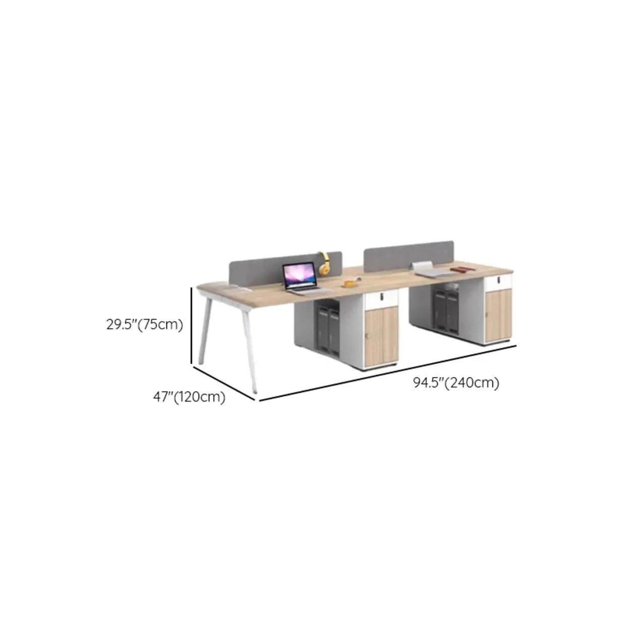 Natural Wood Multi-Person Computer Desk with Drawers
