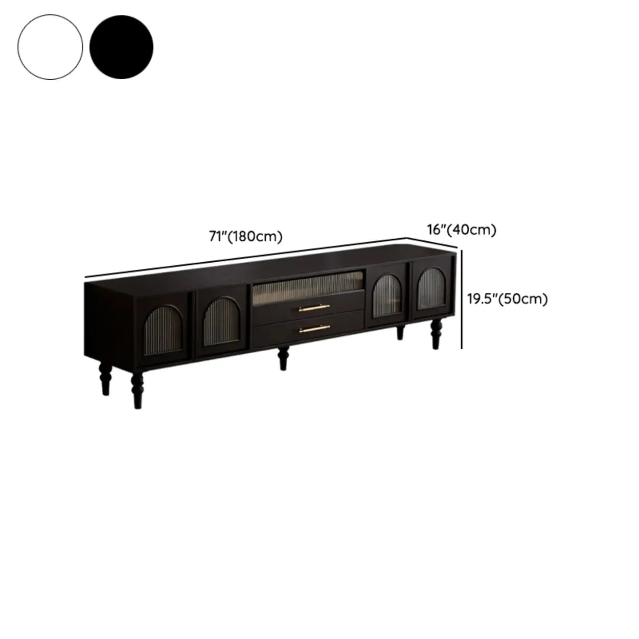 Mid-Century Black TV Stand with Glass Cabinet Doors