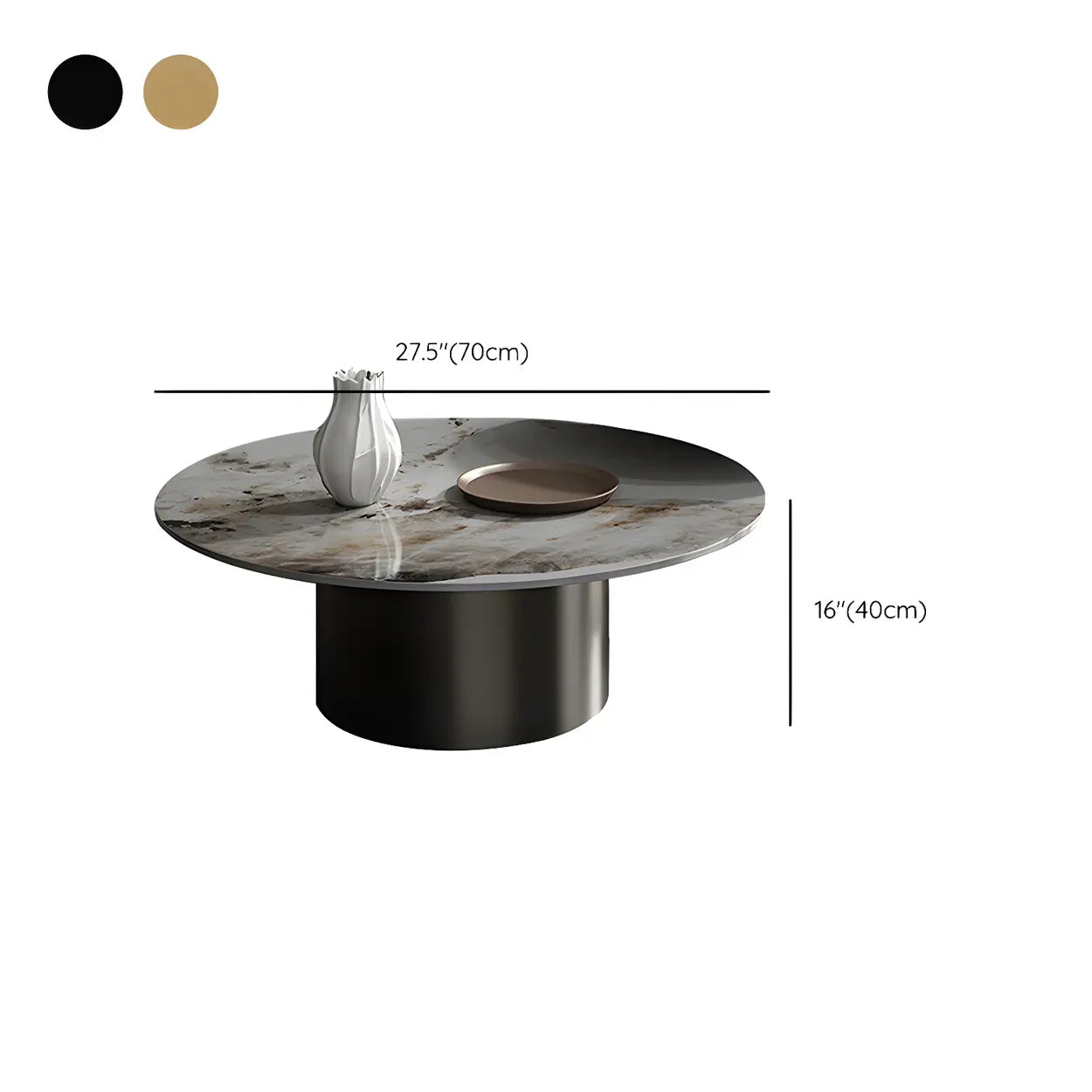 Black Round Stone Top Metal Base Nesting Coffee Table #size