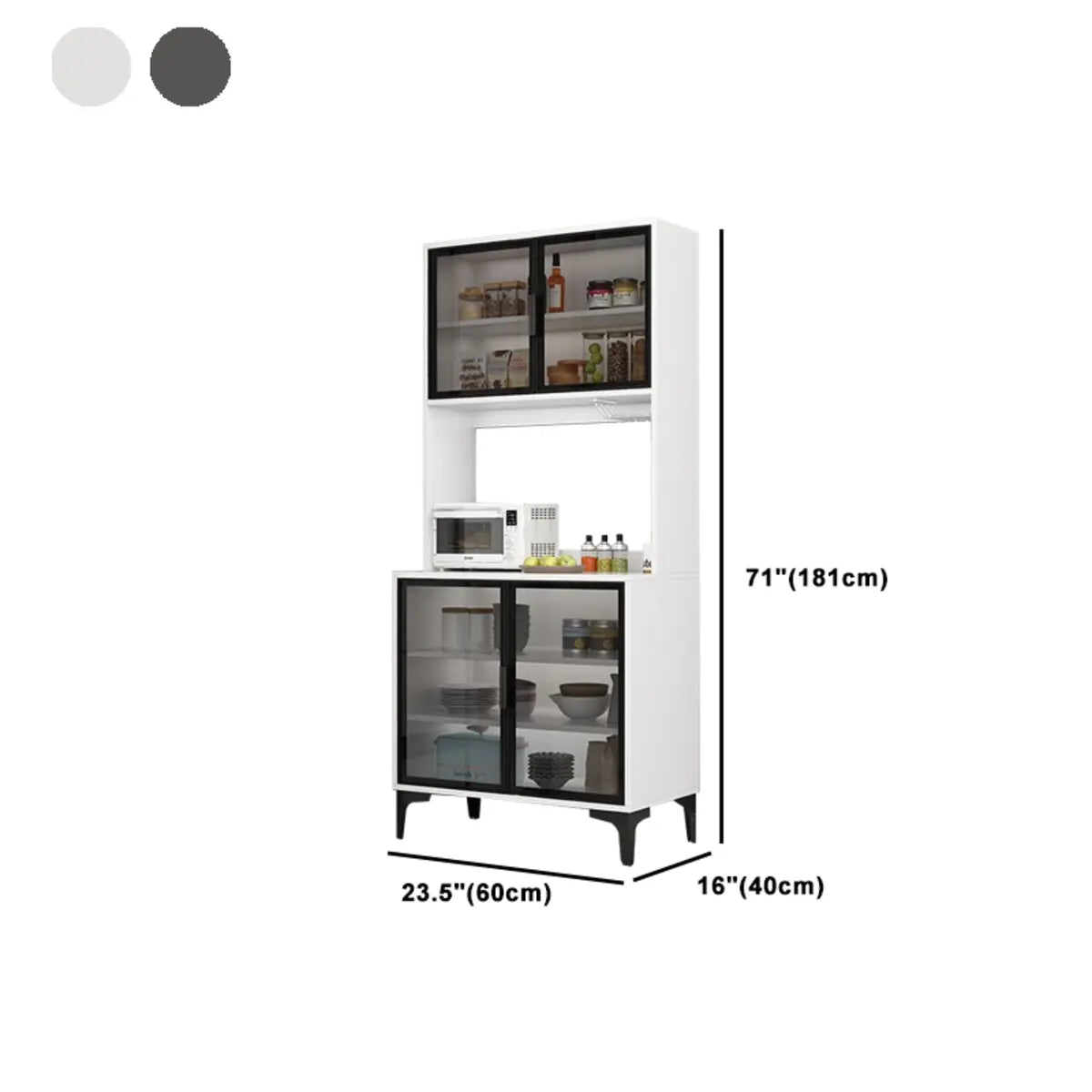 Black and White Wood Pantry Hutch China Cabinet