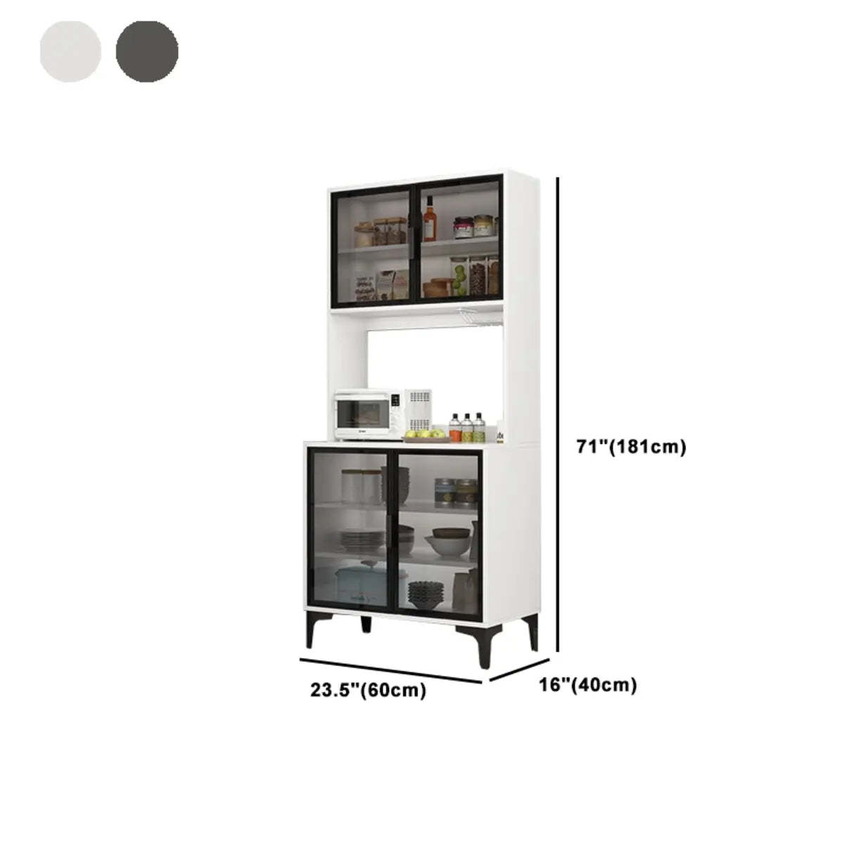 Black and White Wood Pantry Hutch China Cabinet