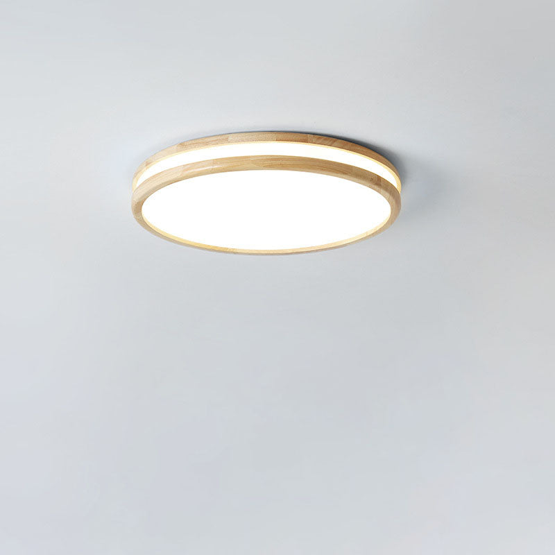 Japanese Round Wooden Slim LED Flush Mount Light — 3 Colors Changeable (Warm/Neutral/White) / 220V-240V For UK/AU