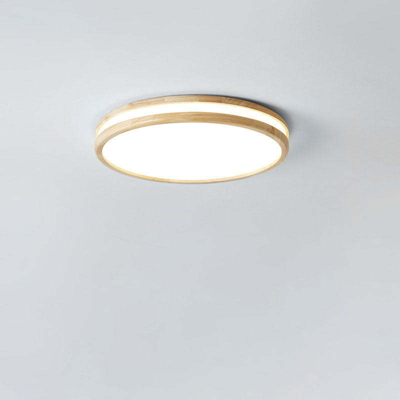 Japanese Round Wooden Slim LED Flush Mount Light — 3 Colors Changeable (Warm/Neutral/White) / 220V-240V For UK/AU