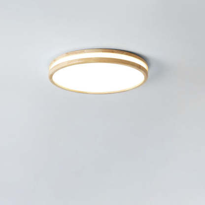 Japanese Round Wooden Slim LED Flush Mount Light — 3 Colors Changeable (Warm/Neutral/White) / 220V-240V For UK/AU