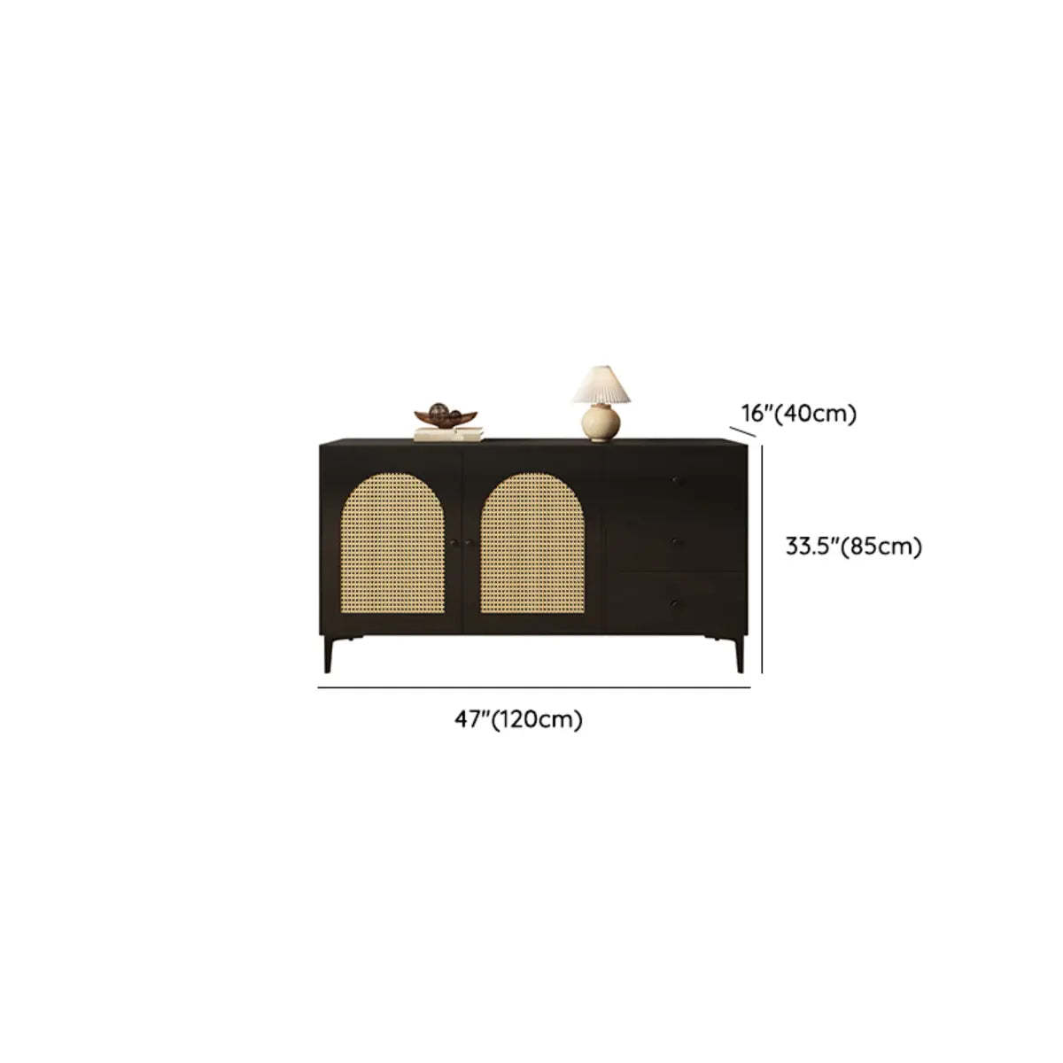 Rectangular Black Wood Floor Sideboard
