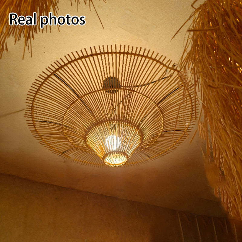 Japanese Rattan Woven Hat Ceiling Light