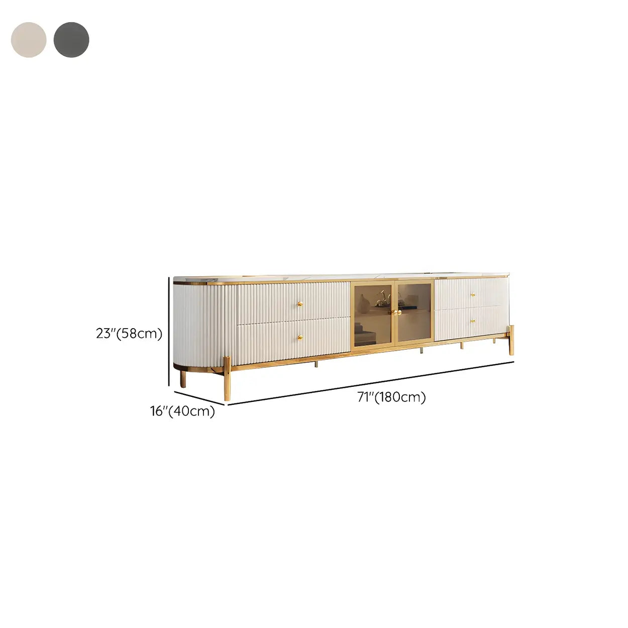 White Stone Drawer Shelf Long TV Stand with Legs
