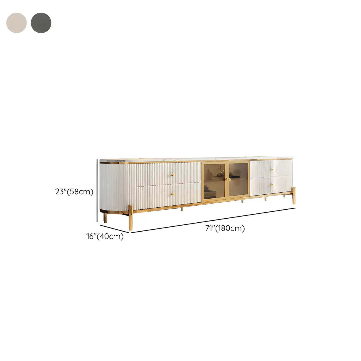 White Stone Drawer Shelf Long TV Stand with Legs
