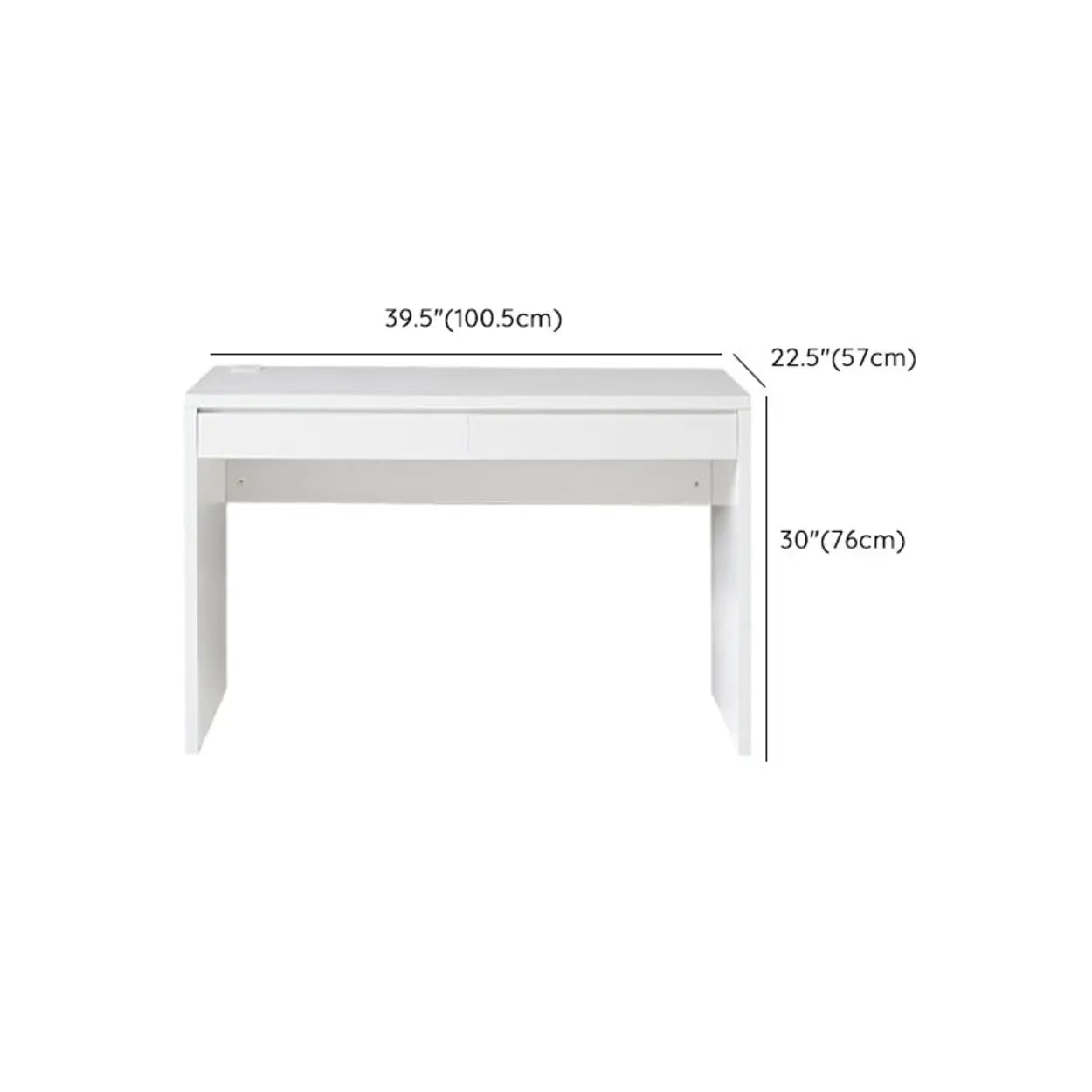 White Wood Single Desk with Drawers