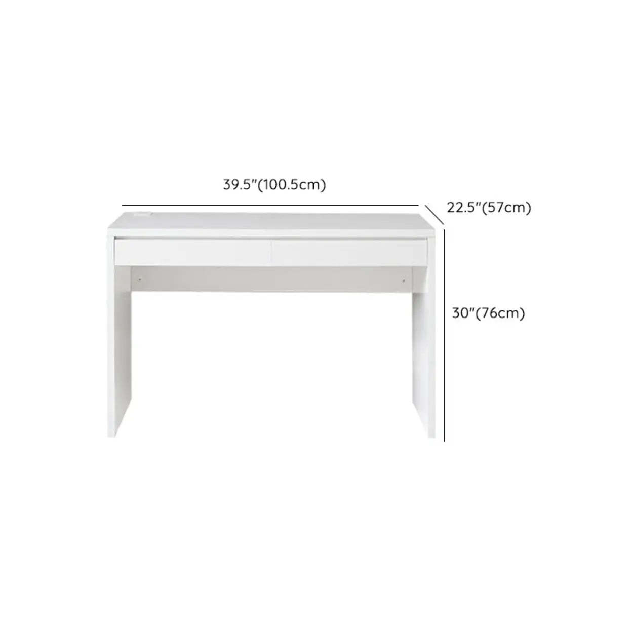 White Wood Single Desk with Drawers