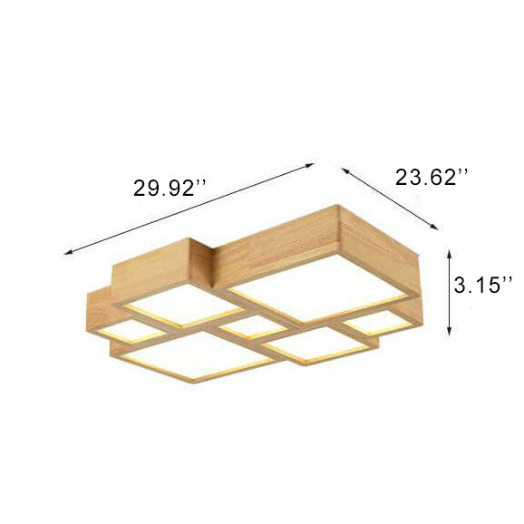 Nordic Solid Wood Square LED Flush Mount Light — 3 Colors Changeable (Warm/Neutral/White) / 110V-120V For US/CA