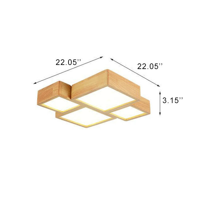 Nordic Solid Wood Square LED Flush Mount Light — 3 Colors Changeable (Warm/Neutral/White) / 220V-240V For UK/AU