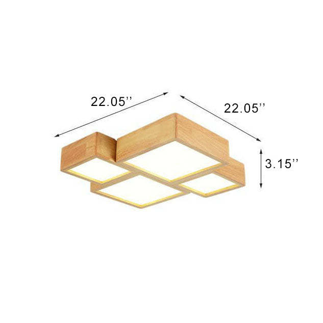 Nordic Solid Wood Square LED Flush Mount Light — 3 Colors Changeable (Warm/Neutral/White) / 220V-240V For UK/AU