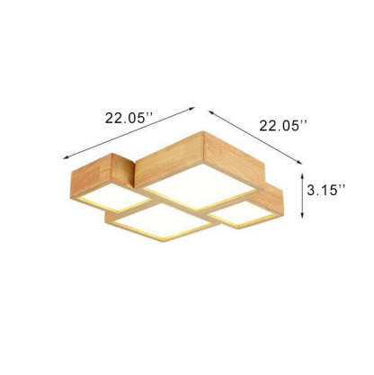 Nordic Solid Wood Square LED Flush Mount Light — 3 Colors Changeable (Warm/Neutral/White) / 220V-240V For UK/AU