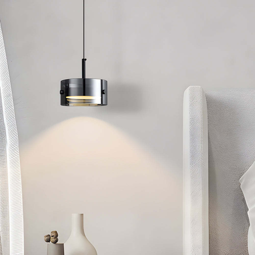 Short Cylinder Glass LED Smoke Gray Nordic Pendant Light
