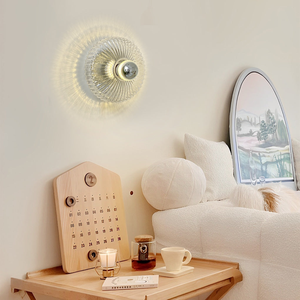 Round Cup Lid Transparent Glass Chromed Metal Medieval Modern Wall Lamp-Lighom
