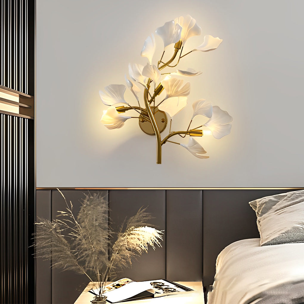 Ginkgo Biloba Leaves Branches 3 Step Dimming Gold Nordic Wall Lights Fixture-Lighom