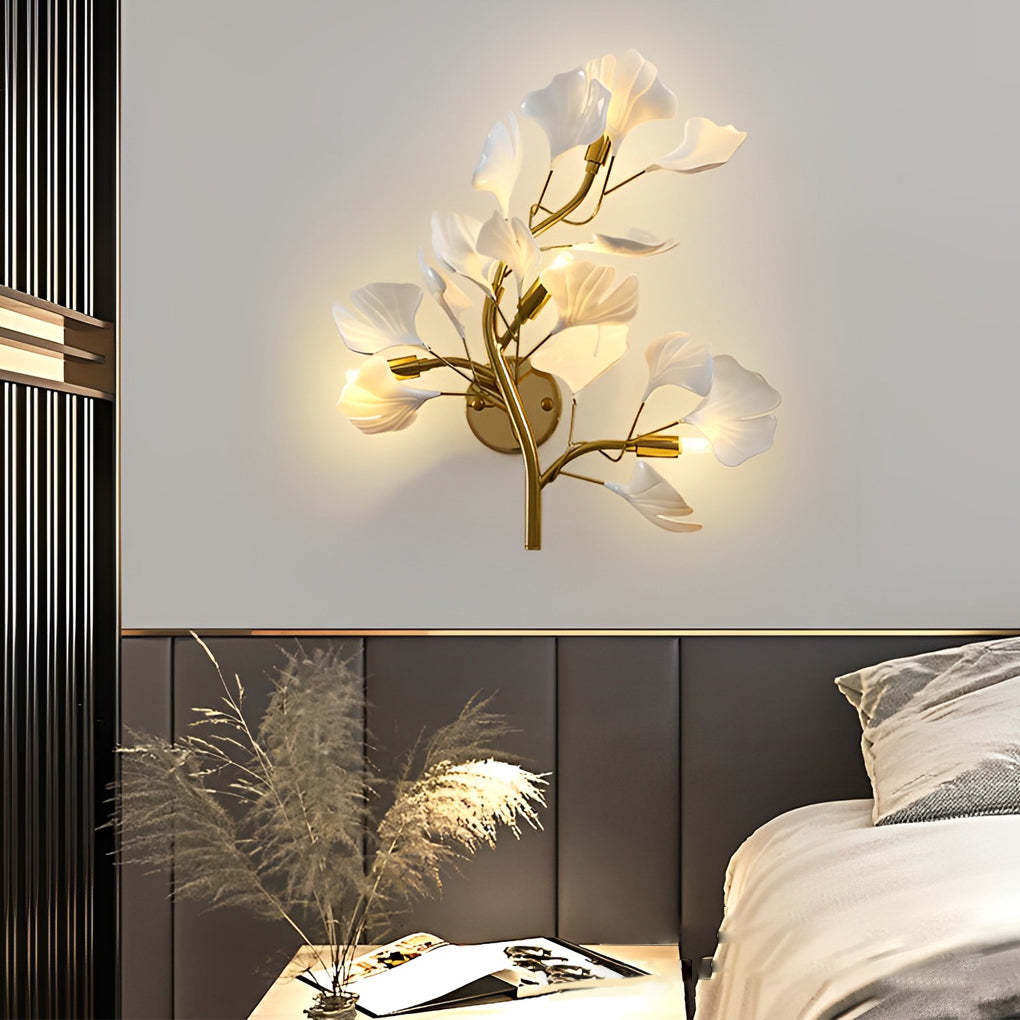 Ginkgo Biloba Leaves Branches 3 Step Dimming Gold Nordic Wall Lights Fixture-Lighom