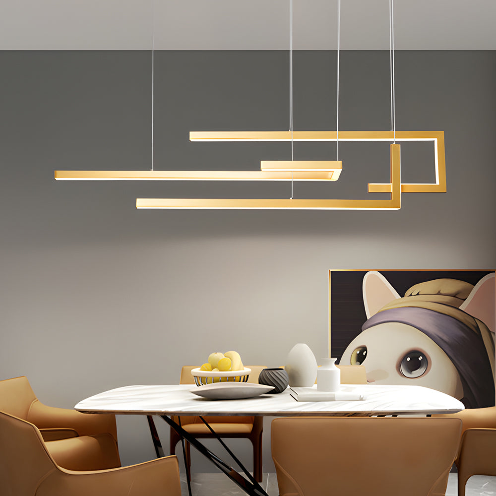 Geometric Strip Dimmable Nordic Dining Chandelier — Black / Warm White