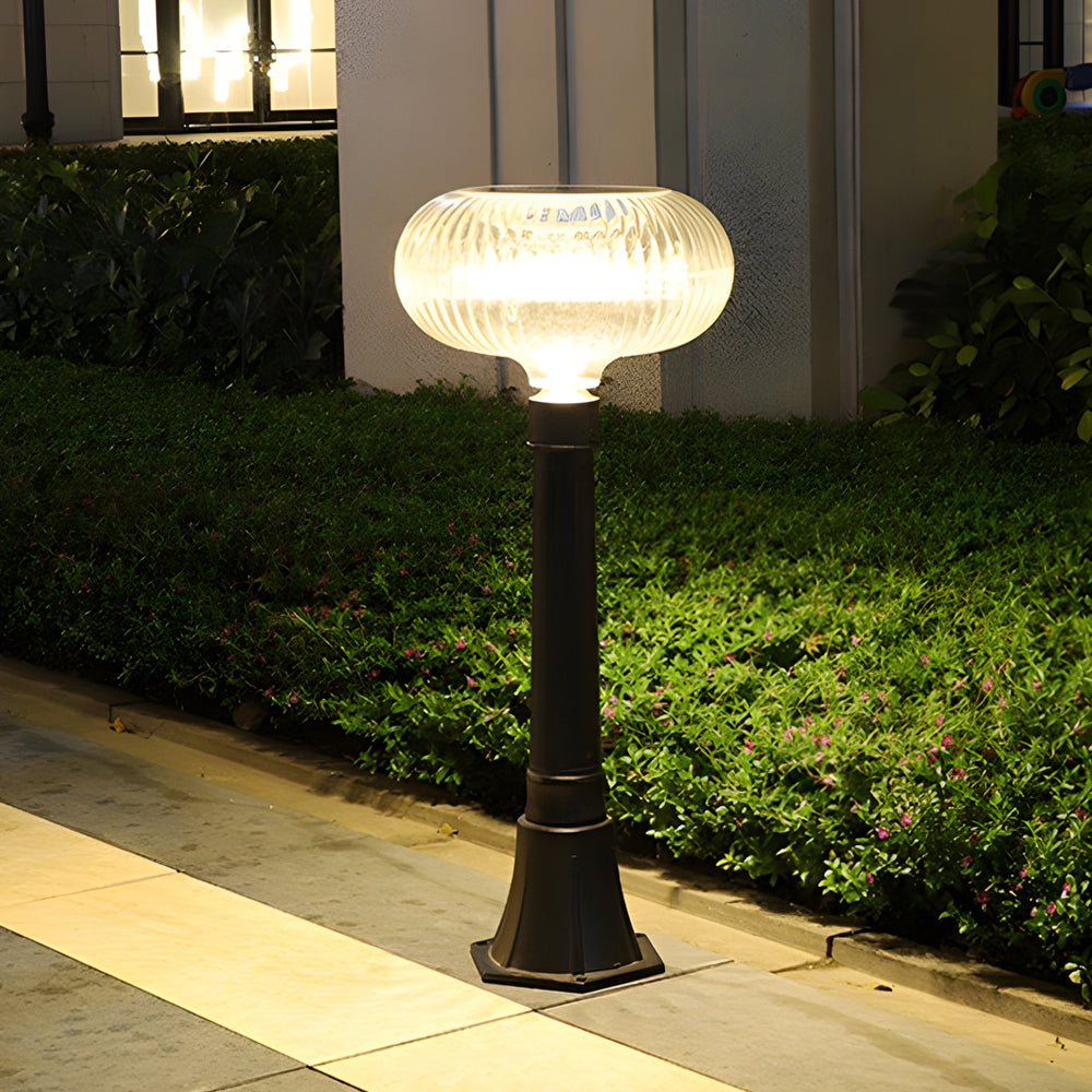 Modern Solar Lawn Light Metal Cylinder Oval  Shade LED Outdoor Bollard Light-Lighom