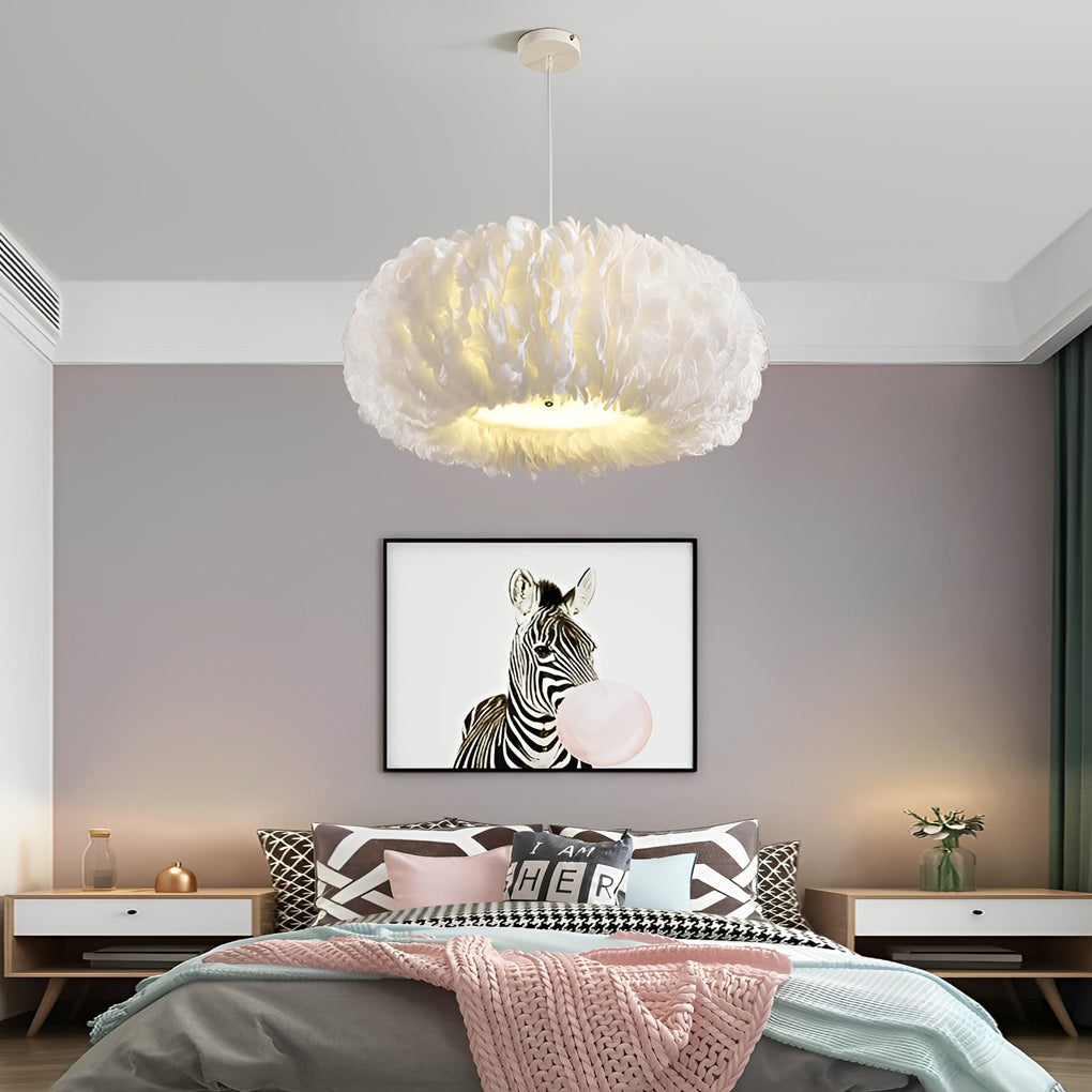 Modern feather white pendant lighting, Lighom — 9" H x 24" Dia