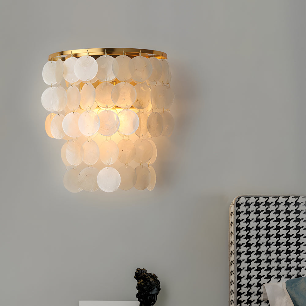 Gold Chrome Coastal Capiz Shell LED Bedside Wall Sconce