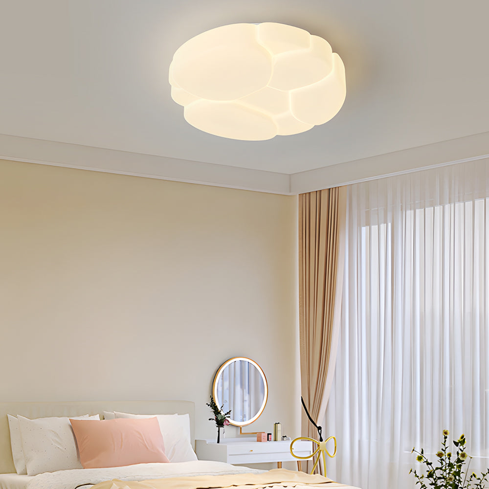 Modern milky cloud flush mount lighting in synthetic metal iron
