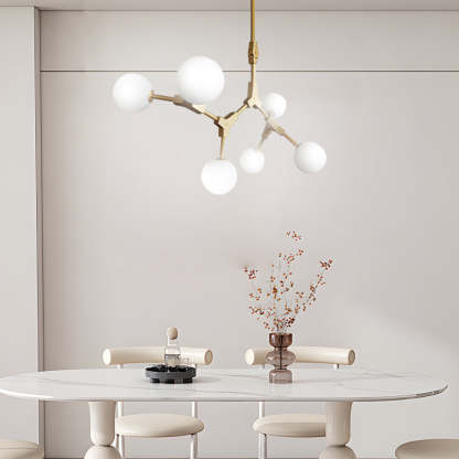 Gold Molecule Chandelier with White Glass Shades