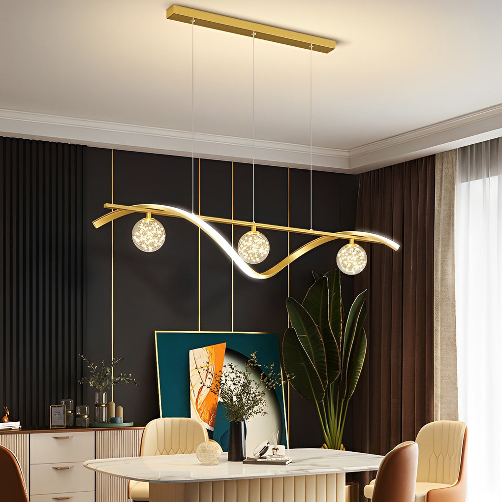 Long Wave Glass Ball 3-Step Dimming Nordic Dining Chandelier