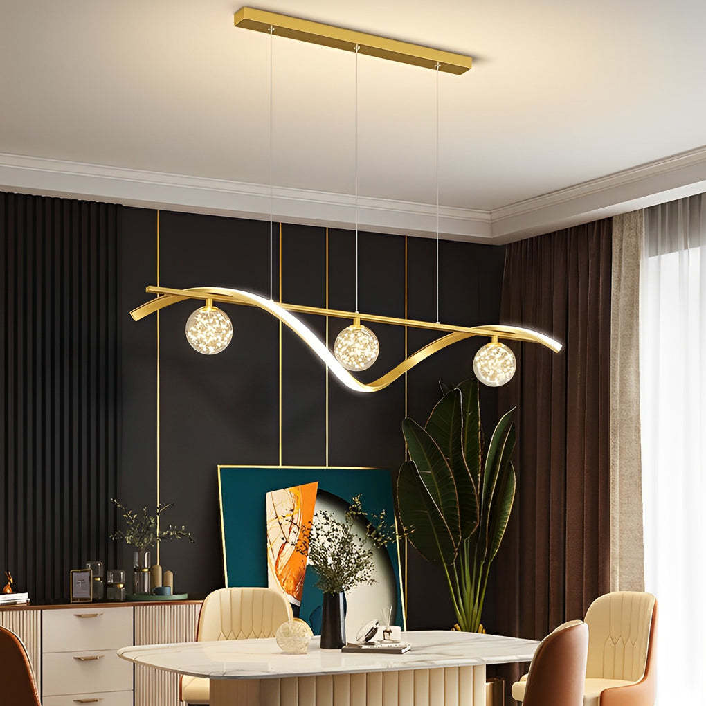 Long Wave Glass Ball 3-Step Dimming Nordic Dining Chandelier