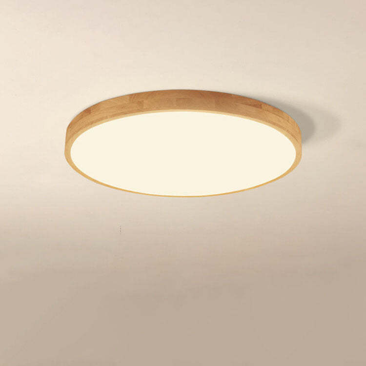Nordic Solid Wood Round Ultra-Thin LED Flush Mount Light