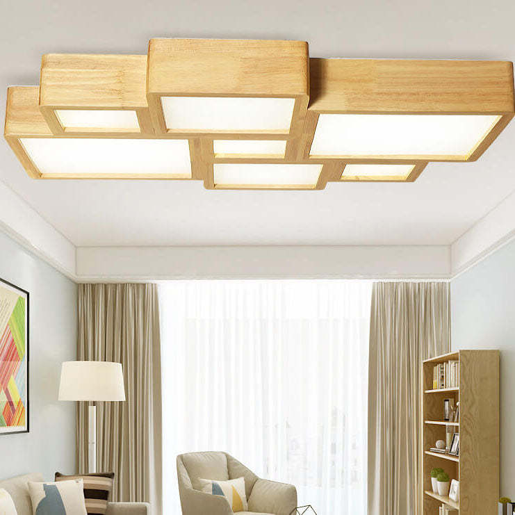 Nordic Solid Wood Square LED Flush Mount Light — Infinitely Dimmable + Remote Control / 110V-120V For US/CA