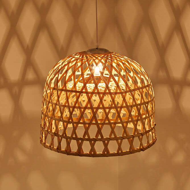 Modern Bamboo Weaving Dome Pendant Light