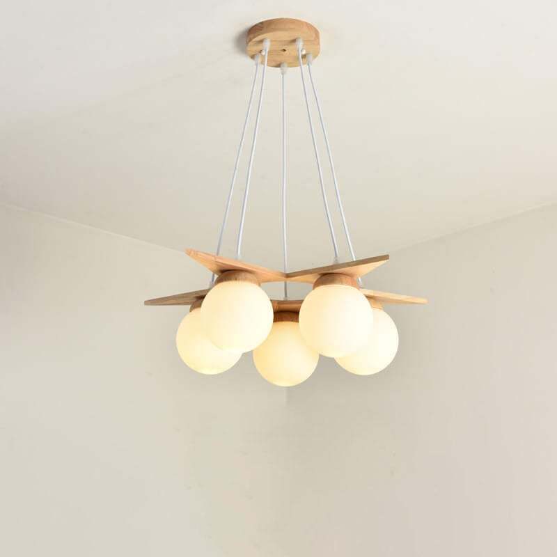 Modern Solid Wood Frosted Glass Ball Chandelier — 5 / 3 Colors Changeable (Warm/Neutral/White) / 110V-120V For US/CA
