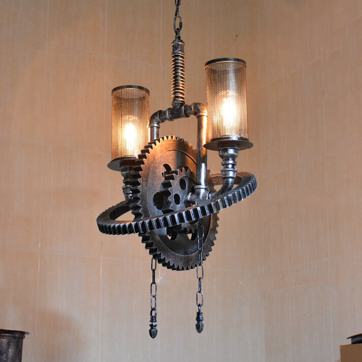 Vintage Industrial Iron Gear Chandelier