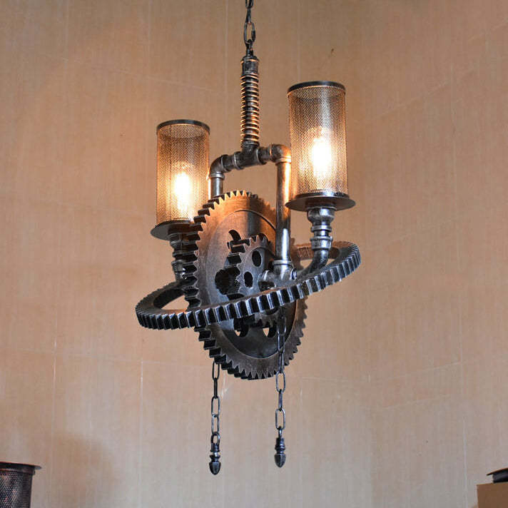 Vintage Industrial Iron Gear Chandelier
