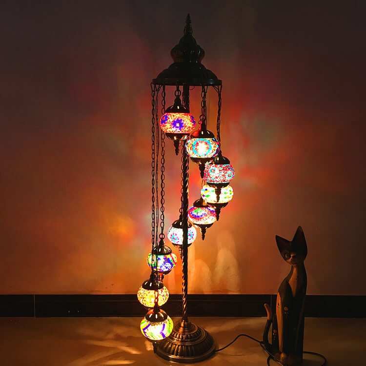 Retro Turkish Moroccan Globe 9-Light Floor Lamp — 110V-120V For US/CA / Sky blue