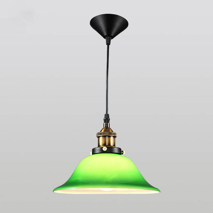 Vintage Industrial Green Bell Glass Pendant Light