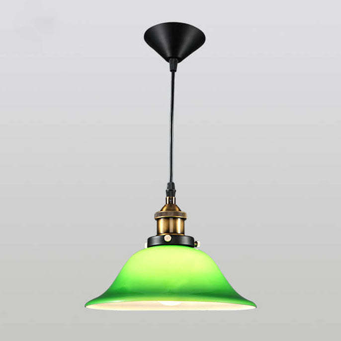 Vintage Industrial Green Bell Glass Pendant Light