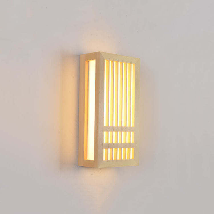 Simple Solid Wood Rectangular Japanese Sconce — 3 Colors Changeable (Warm/Neutral/White) / 220V-240V For UK/AU