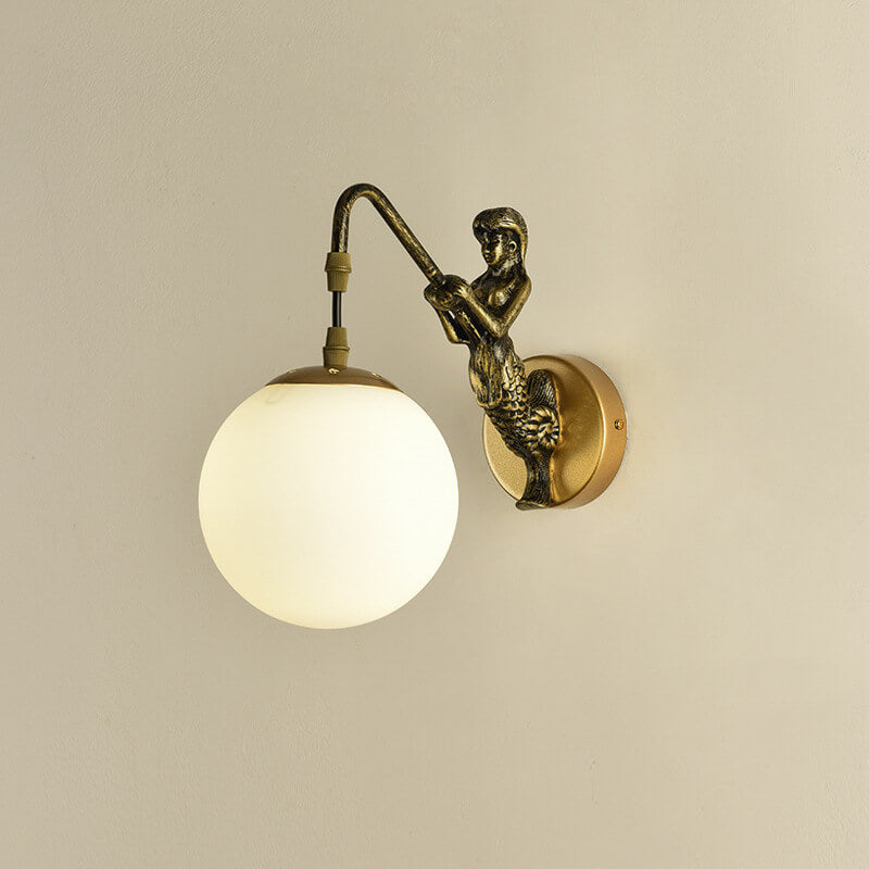 Vintage Rustic Mermaid Orb Sconce