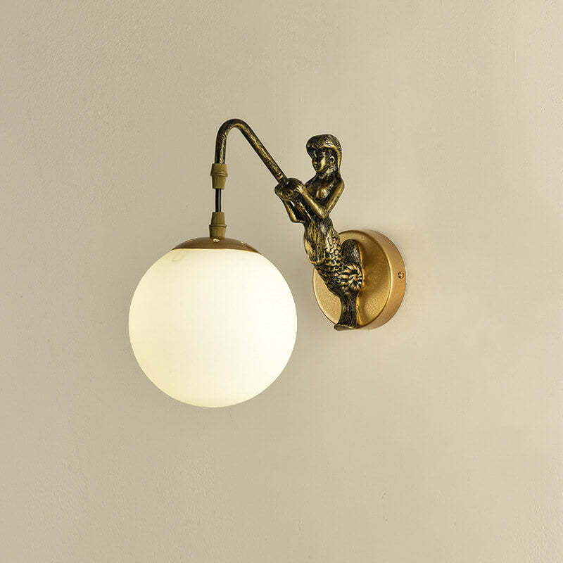 Vintage Rustic Mermaid Orb 1-Light Wall Sconce Lamp