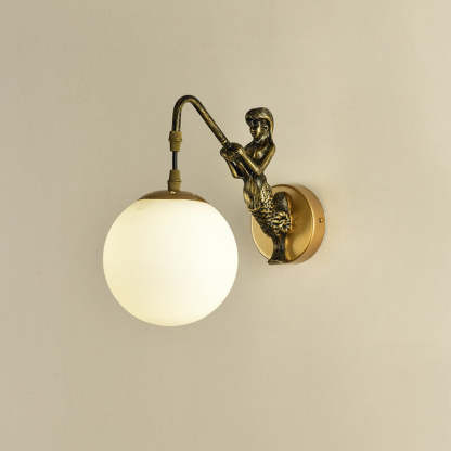 Vintage Rustic Mermaid Orb 1-Light Wall Sconce Lamp