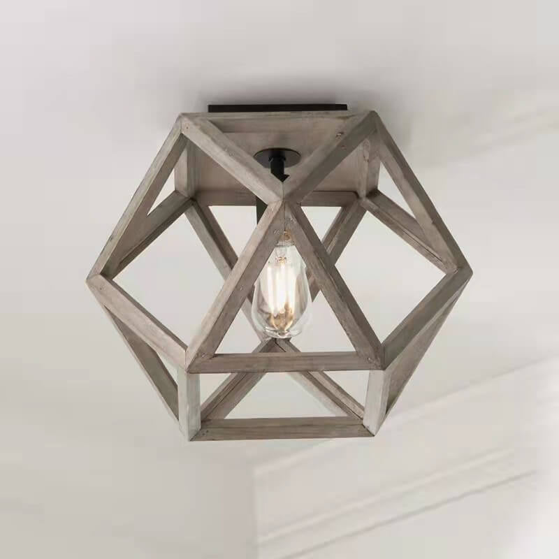 Vintage Aged Wooden Cage Ceiling Light
