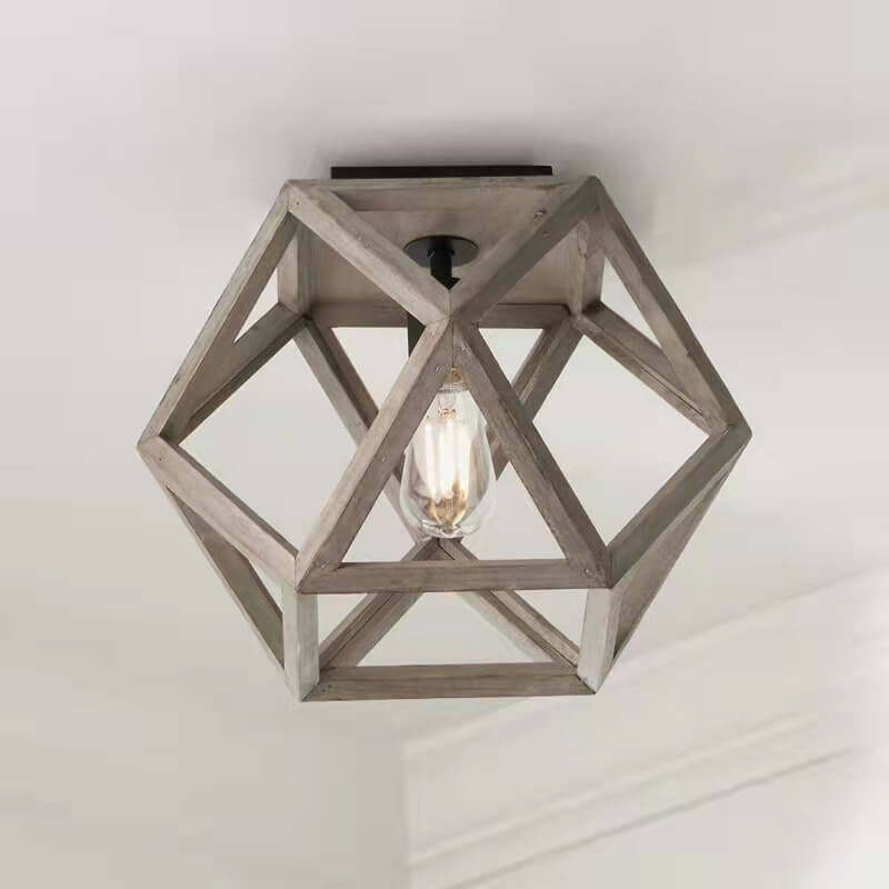 Vintage Aged Wooden Cage Ceiling Light
