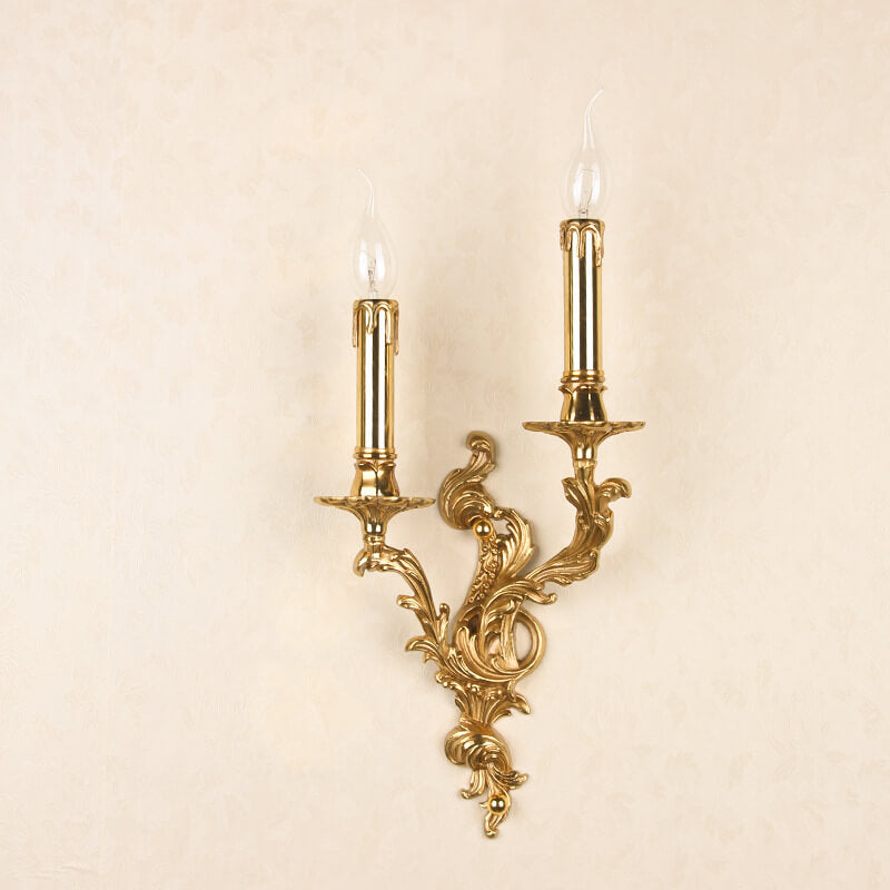 French Vintage Brass Candle Wall Sconce