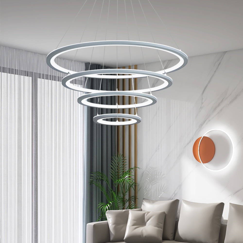 Four-Ring Mid-Century LED Remote Chandelier